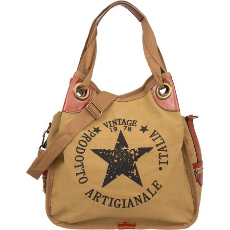 Borsa shopper Vivi Paris in tela con manici e tracolla, colore cammello. (1/5)
