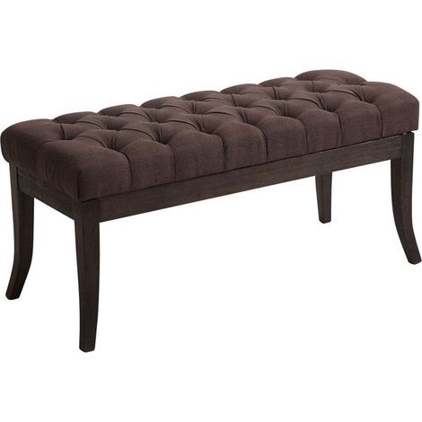 Banco de diseño Chesterfield de 100 cm con costuras decorativas en tela marrón y base de madera oscura 100003681 (1/3)