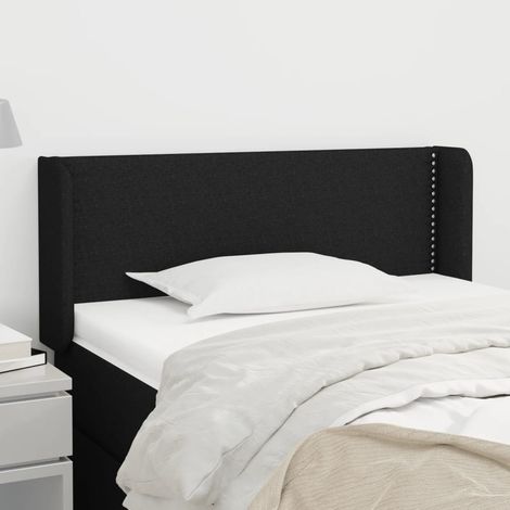 Tête de lit avec oreilles pour lit simple, Cadre de lit, Tableau décoratif de chevet Noir 103x16x78/88 cm Tissu CDE52226 (1/5)