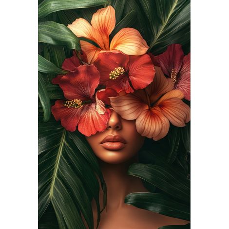 Tableau sur toile portrait femme florale abstraite 30x45 cm - Impression sur Toile Murale Décorative - Image imprimée en HD sur Toile - Toile sur Châssis en Bois FSC - Fabriqué en France (1/5)