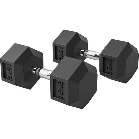 HOMCOM Set 2 Pesi Fitness Esagonali 2x15 kg con Impugnatura Antiscivolo Nero