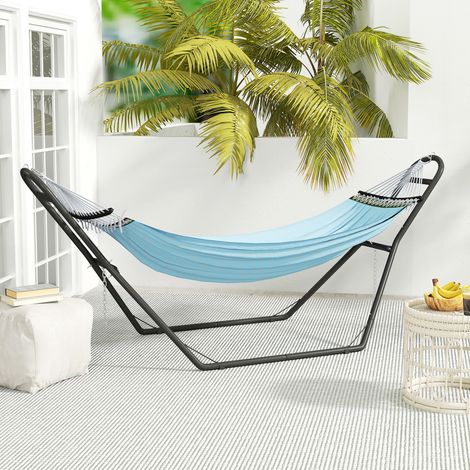 Supporto per amaca, lungo 278 cm, con catena regolabile e telaio in acciaio, adatto per amache da 2,75 a 4 m, portata massima 150 kg, colore nero.