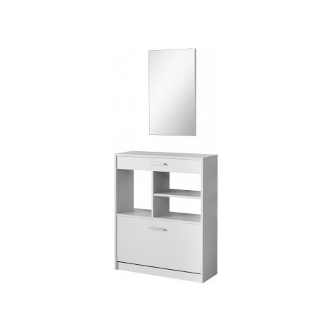 Meuble à chaussures Tiber 1AB TOPKIT , Meuble à chaussures avec miroir et 1 porte battante. Couleur blanc. Dimensions : (93x80x25) cm. (1/5)