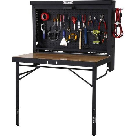 Mesa de Trabajo Plegable de Pared Lifetime Negra con Encimera de Madera Dura (1/3)