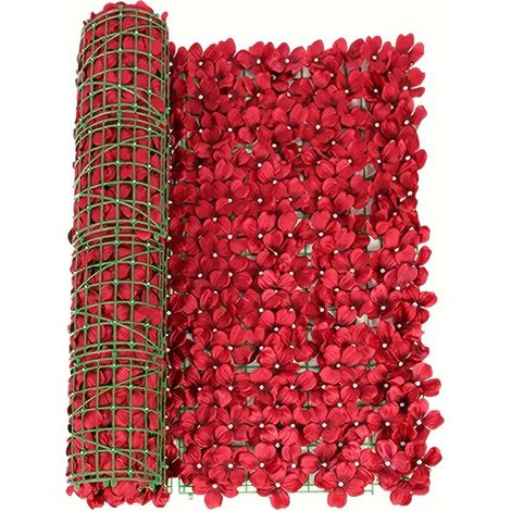 Clôture de Confidentialité en Fleurs Artificielles, Haie Artificielle, Décoration de Jardin Extérieur, Haie Fleurie Artificielle, 0,5m x 3m, Rouge (1/5)
