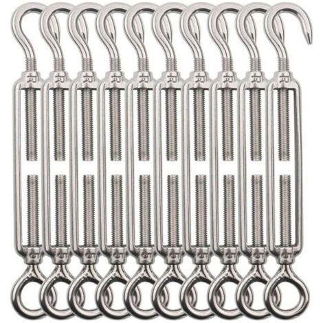 Tendeur Cable Crochet M5 (Crochet et Oeil), Tendeur Fil Acier/Tendeur Cable INOX en Acier Inoxydable 304 pour Fil a Linge, Cable Acier, Corde Acier -10 Pièces
