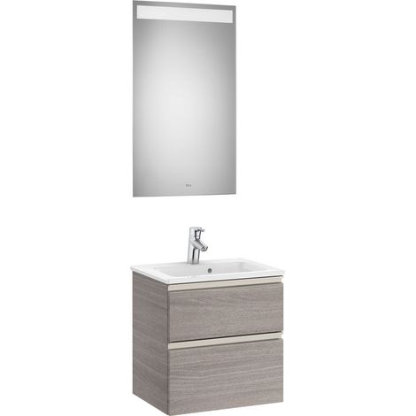 Pack mueble de 2 cajones 500 mm + lavabo + espejo LED THE GAP - ROCA Color: Roble City texturizado (1/3)