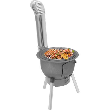 Poêle à Bois 3 Anneaux pour Wok - Compatible Ustensiles 20-30cm, Charge 100kg, Acier Embouti Anti-rouille - Pieds Amovibles, Cendrier Intégré - Idéal pour BBQ, Camping, Jardin