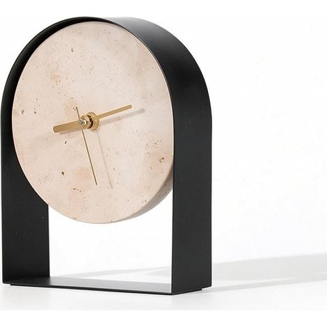 Horloge de cheminée compacte en forme d'arche, à façade en pierre noire, de style minimaliste, idéale pour une utilisation sur étagère. (1/5)