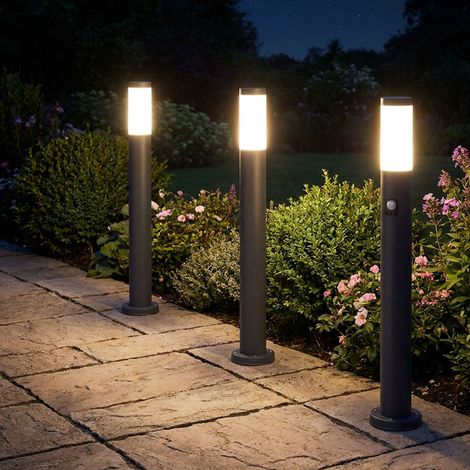 Lampada da esterno a stelo con sensore di movimento, antracite e acciaio inossidabile, H 80 cm, set da 3 pezzi (1/5)