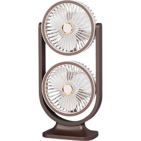 Ventilateur de table, chargement USB, silencieux, double tête, convient pour la maison, l'extérieur, les voyages, l'école, 14 x 9,5 x 30 cm, marron (1/5)