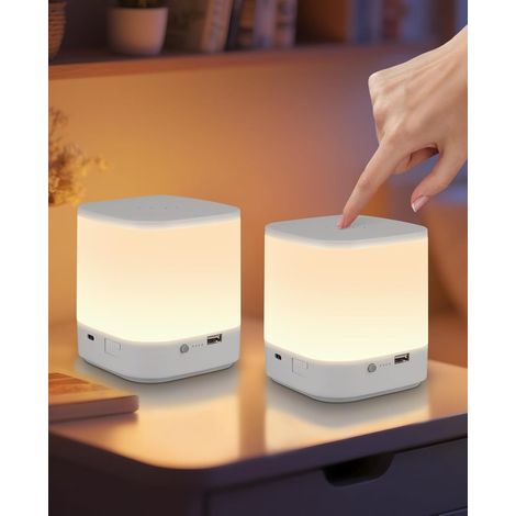 Lampada da notte LED tattile a luminosità variabile (in pacchetto da 2): Lampada da tavolo GBLY a batteria da 3600 mAh, ricaricabile via USB, bianca, wireless, con 3 temperature di colore e timer (1/5)