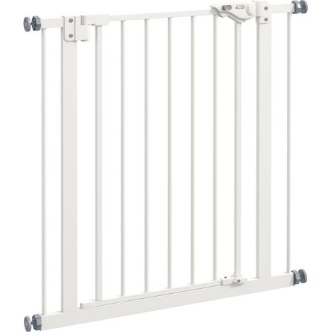 Barrière de sécurité sans perçage pour chiens-barrière d'escalier et porte-métal et plastique blanc 80x2x77cm (1/5)
