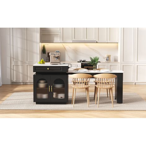 Ausziehbarer Esstisch mit 1 Schublade und offenen Fächern, LED, USB und Typ C, Küche und Esszimmer, 128 × 71 × 92 cm (1/5)