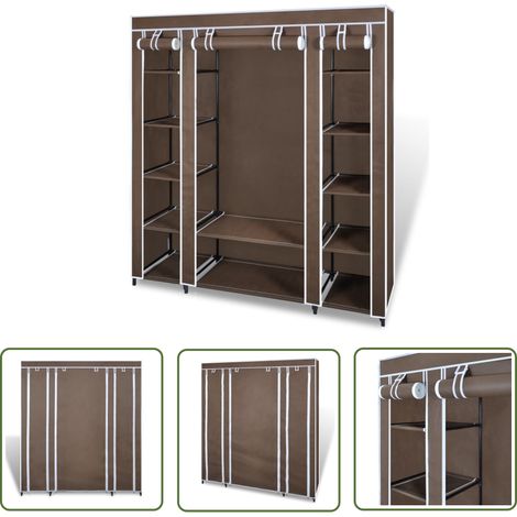 The Living Store Stoffschrank mit Fächern und Stangen 45×150×176 cm Braun - Kleiderschrank - Stoffschrank - Garderobenständer - Aufbewahrungsschrank - Stauraum (1/5)