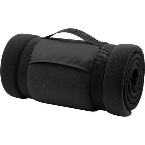 Couverture polaire douce pour canapé et voyages, 150 x 120 cm, couvre-lit thermique anti-boulochage avec poignée de transport, pour une utilisation en extérieur (noir)