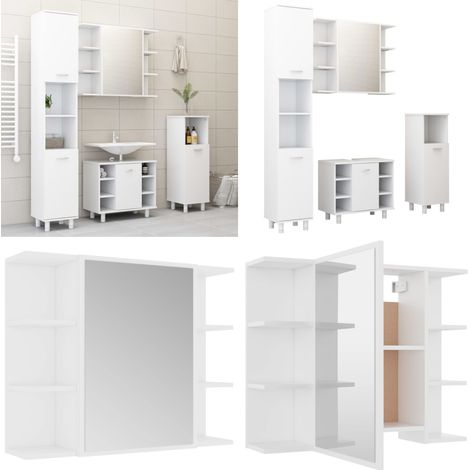 Ensemble de meubles de salle de bain 4pcs Blanc Bois ingénierie - Meuble De Salle De Bain - Ensemble Meuble Salle De Bain - Rangement Salle De Bain - Armoire Salle De Bain - Miroir Salle De Bain - Hom (1/5)