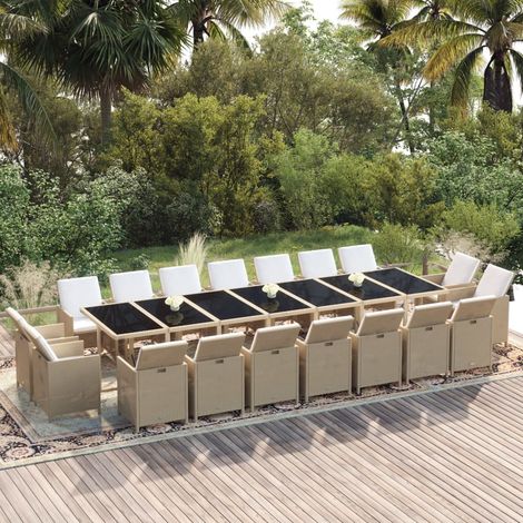 Ensemble Table et Chaise de Jardin 19 pcs - Ensemble à dîner de jardin coussins Résine tressée Beige BV494668 - BonneVie (1/5)