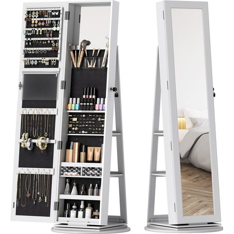Spécifique Portagioie 3 en 1 Girevole 360° Ripiani Anta con Chiave 55x55x161 cm Blanc