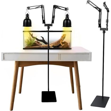 Support de lampe pour reptiles - Réglable - Rotation à 360 ° - Avec socle - Support de lampe pour terrarium - Pour tortue, table, réservoir en verre, cages (2 crochets) (1/5)