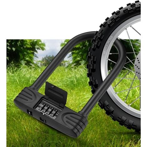 U-förmiges Fahrradschloss, Fahrradschloss mit 4-stelligem Code, rücksetzbare Diebstahlsicherungskombination für Fahrrad/Roller/Motorrad/Fahrrad/Tür, PVC-beschichteter gehärteter Stahl, effektiv und si (1/4)