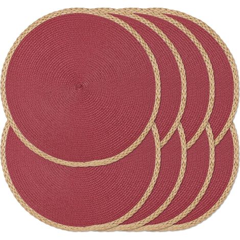 Lot de 8 sets de table ronds tressés de 38,1 cm, antidérapants, lavables à bords fins pour décoration de table de cuisine, salle à manger (rouge baie, 8)'Bord Fin Marron, Rouge Baie 8 pcs'Bord Fin Mar (1/5)
