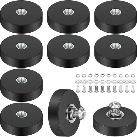 10 Pièces Aimant Puissant, 22 mm Aimant Néodyme Caoutchoutés Ronds avec Plat Filetage M4, Force de Maintien de 5,5kg, Antidérapants Aimants Puissants pour Lampes Véhicules Caoutchoutés (1/5)
