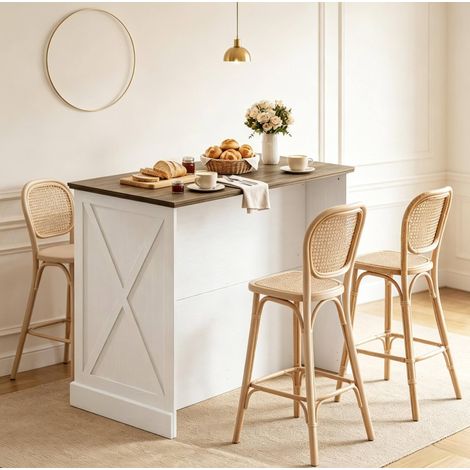 Isla de cocina con encimera amplia, 2 cajones y armario con puerta corredera, estante ajustable y estilo rústico en blanco y madera oscura CHICFURN (1/5)