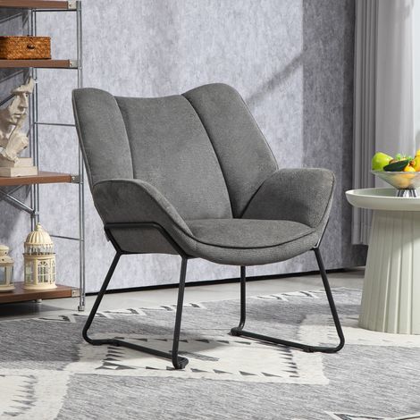 Fauteuil à accoudoirs inclinés. Revêtement en tissu effet lin et structure en acier. 71,5 x 67 x 79 cm. Gris. (1/5)