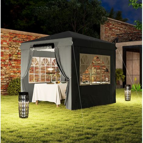 Gazebo pop-up 2,5x2,5 m in poliestere grigio scuro, 4 lati, da giardino – MEUBLIV (1/5)