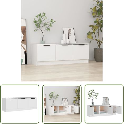 The Living Store Meuble TV Blanc 102x35x36,5 cm Bois d'ingénierie - Meubles Tv - Meuble Tv - Support Tv - Unité Tv - Meuble Design (1/5)
