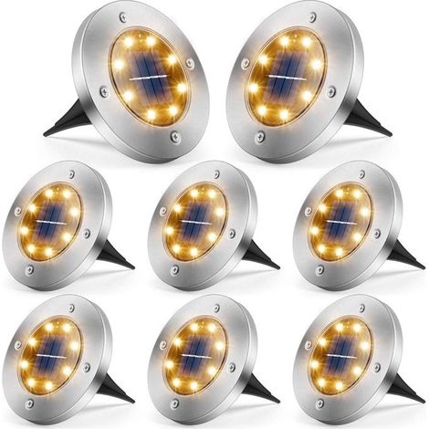Lumière Solaire Extérieur Au Sol Lampe Solaire Jardin Etanche IP65 Lumières enterrées pour chemin jaune chaud x8 Pièces (1/5)