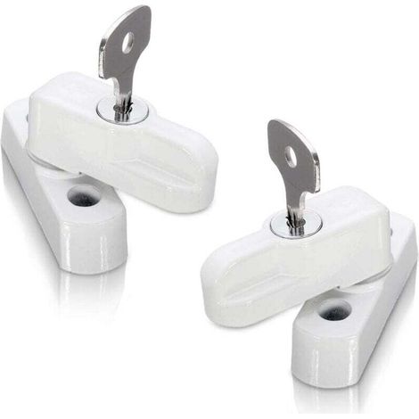 Bloqueurs de porte et de serrures de fenêtre pour portes, fenêtres en PVC et pour portes françaises, bloqueurs de châssis pour portes et fenêtres à double vitrage (Lot de 2, blanc) (1/4)