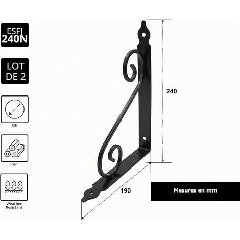 Wall Shelf Brackets Wall Shelf Brackets 240 x 190 mm Metal Bracket Black Bracket Fixing for Wall Decoration, Wall Shelf, Kitchen Shelf (1/3)