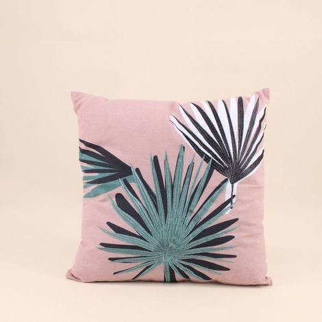 Coussin en coton rose motif fleuris 45x45cm (1/5)