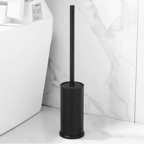 Black Toilet Brush Holder, Toilet Brush Black Aluminum Round Toilet Bowl Brush and Holder for Bathroom (1/5)