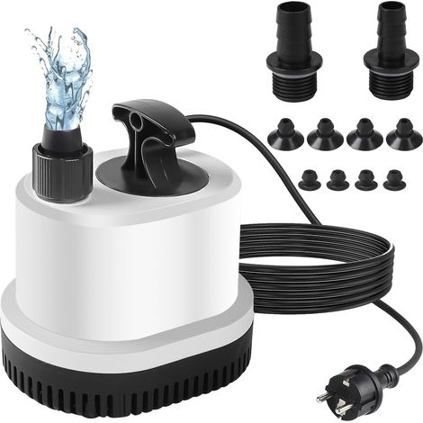Pompe à Eau Silencieuse Mini Pompe Submersible Max.1500L/H 25W 220-240V Pompe Bassin Exterieur Pomp Fontaine avec 1,6M Câble 3 Buses Pomp Vide Cave pour Jardin Étang (1/5)