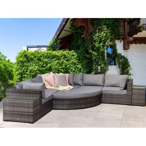 Signature Weave Jessica Wicker Large Corner Sofa & Footstool & End Tables Grey
