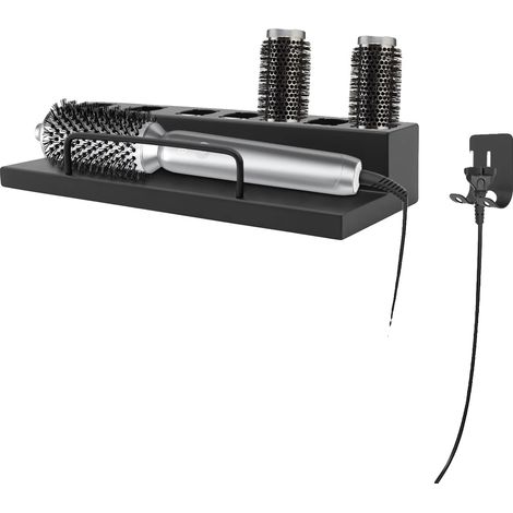 Soporte para rizador de pelo, fabricado en acero inoxidable resistente, diseño compacto, color negro. (1/2)