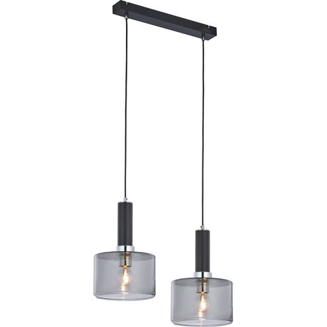 Lampada a sospensione nera 52cm vetro fumè 2xE27 Jupiter