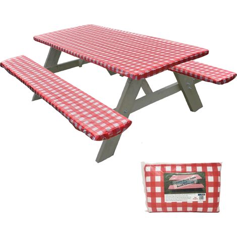 Nappe avec housses de banc assorties, nappes ajustées pour tables rectangulaires de 1,80 m, dos en flanelle de vinyle avec élastique pour fêtes et repas en extérieur/intérieur (76 x 183 cm, 3 pièces, (1/5)