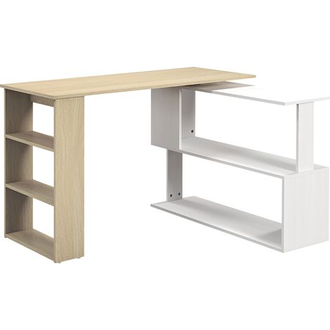 Bureau Bienvenido Modulable 3 Étagères Rangement Blanc Bois Naturel 360° (1/5)