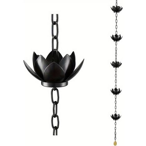 Lotus-Regenkette – Dekorative Dachrinnenkette – Außenentwässerung – Dekorative Becher – 15 x 13 x 25 cm – Schwarz (1/5)