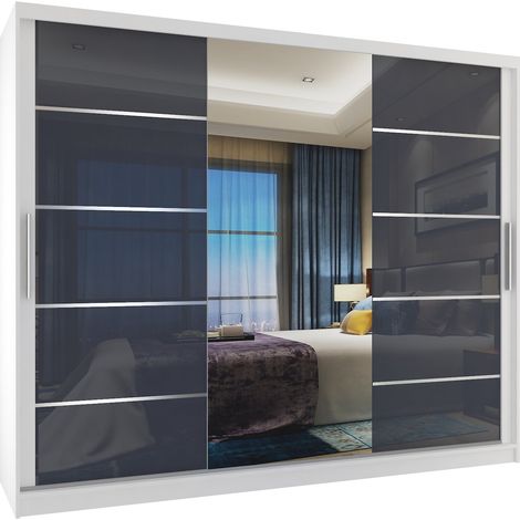 Schiebeschrank Belini 232 cm Mit Schubladen mit Spiegel grau stahlglänzend Hersteller (1/3)