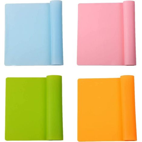 Lot de 4 Sets de Table en Silicone réutilisables en Silicone antidérapants pour Enfants, Isolation Thermique, pâtisserie, pâte à Rouler,faciles à Nettoyer(4 Couleurs) Couleur:Orange, Vert, Rose, Bleu (1/5)