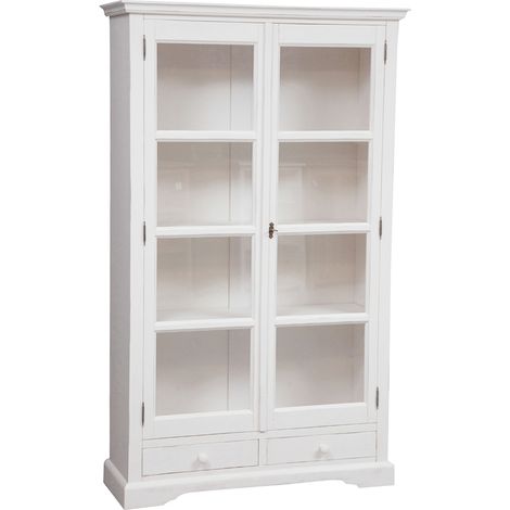 Vassilier champêtre en tilleul massif avec finition blanche patinée L109xPR36xH180 cm