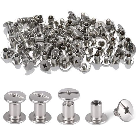 Lot de 100 vis Chicago M5×5 mm, rivets à visser en métal argenté, pour livres, sacs, colliers, sacs à dos, laisses de chien, etc. (1/5)