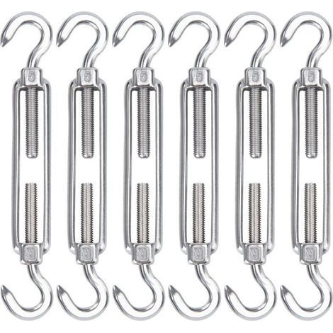 Tensor de cable de acero inoxidable M5, paquete de 6, gancho de alambre resistente ajustable y tensor de gancho para cuerda, cable, tendedero, rejilla para instalación de parasoles TRIMEC (1/4)