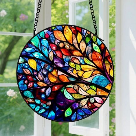 Suspension en vitrail - Attrape-soleil artistique coloré unique, décoration intérieure fenêtre, cadeau Fête des Mères, Anniversaire pour femme, homme 30 cm (1/5)