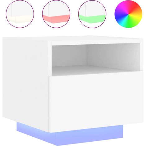 Mesita de noche con luces LED con cajón 40 x 39 x 37 cm madera contrachapada blanca DEC033169